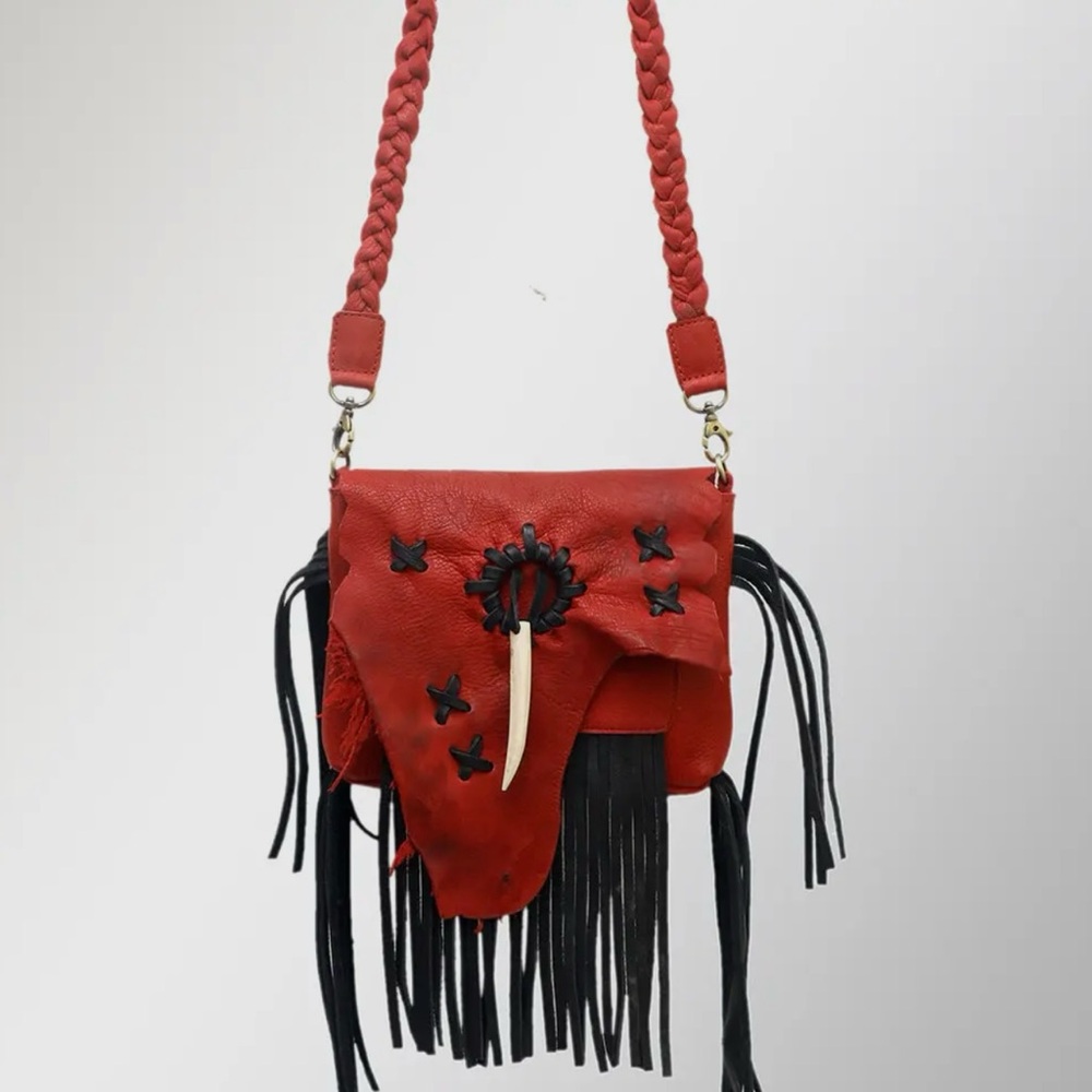 Red Leather Fringe Crossbody Bag